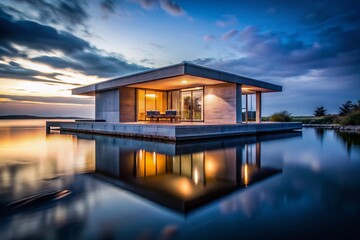 Modern Concrete Island House - Night Low Light Photography