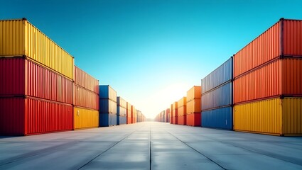 Fototapeta premium Logistics in Color: A Bold Display of Shipping Containers in an Industrial Yard