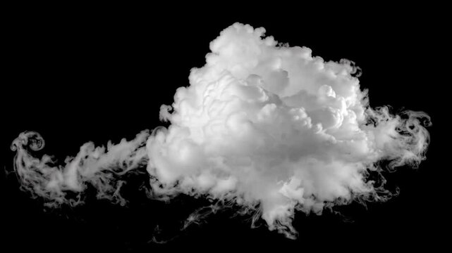 White fluffy cloud animation on black background, Realistic clouds moving fast on black screen, Outdoor moving clouds animation, Flying clouds on chroma key, 3d render. Smoke cloud floating