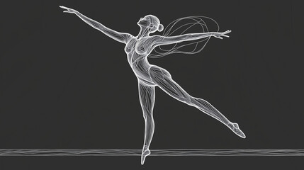 Obraz premium Ballerina in mid-jump, illustrated in minimalist linear abstract style