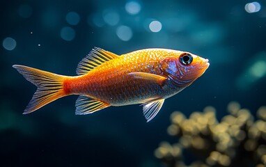 Naklejka premium Orange fish swimming aquarium, coral background, underwater life, nature photography