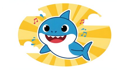 Cartoon baby shark with musical background