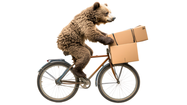Bear on a bicycle delivering mail in the neighborhood - Powered by Adobe
