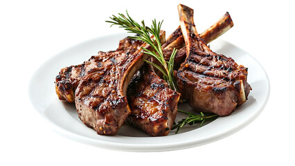 Deliciously grilled lamb chops served on a white plate