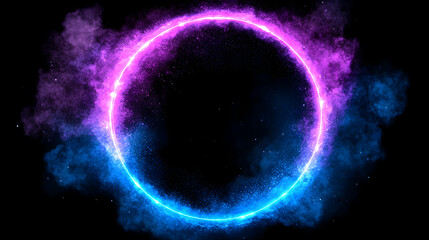 Obraz premium Abstract circular neon frame with vibrant smoke