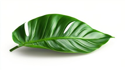 Single Green Tropical Leaf Isolated on White Background