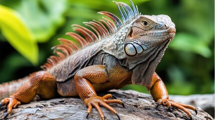 Obraz premium Majestic Green Iguana: A Vibrant Reptile in its Natural Habitat