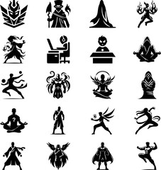 Fototapeta premium Fantasy and Superhero Character Icons Set