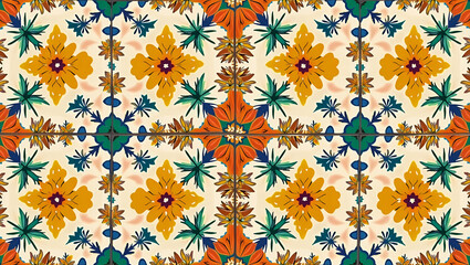 Exotic Bird of Paradise Symmetrical Tile Design: Vibrant Color Splash for Home Decor - Lively Layout with Bold Petals on Bright Backgrounds | Photo Stock Concept with Empty Space