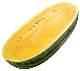 Yellow watermelon on white background. Watermelon seedless tropical fruit isolate on white PNG File.