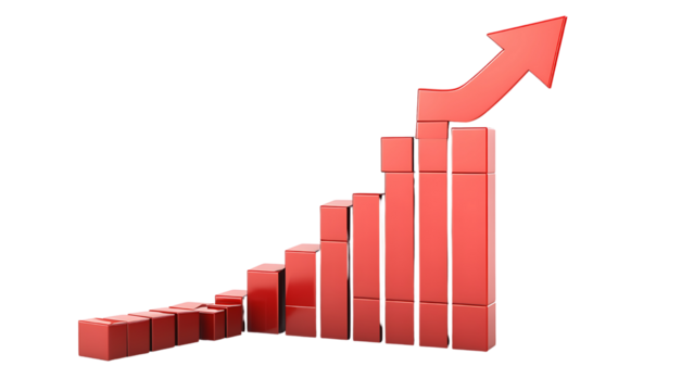 Red upward arrow graph showing rising trend