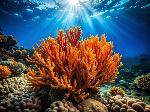 Vibrant Fire Coral in the Crystal-Clear Waters of the Red Sea