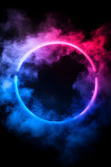 Abstract Neon Circle in Smoky Background