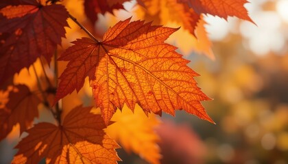 Fototapeta premium Autumn leaves in warm sunlight