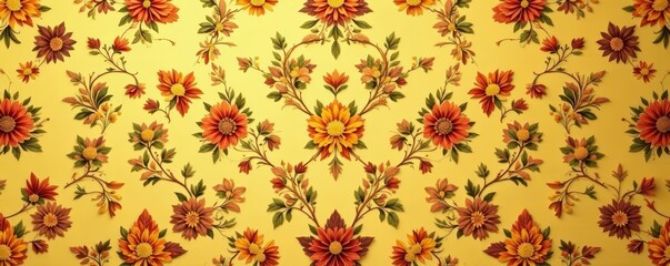 Classic brown and yellow floral wallpaper pattern for traditional home styling, pattern, brown