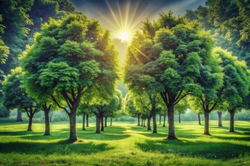 Vintage Lush Green Forest, High-Resolution Tree Canopy Background