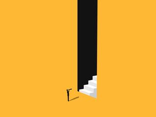 Businessman looking at the telescope at the stairs to the future great success