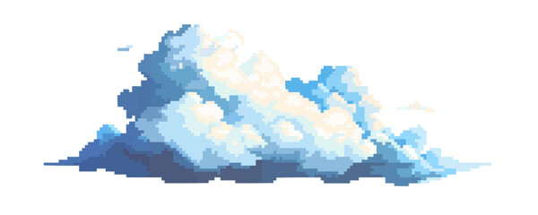 Obraz premium Pixel art cloud with bright blue and white tones against clear sky.