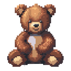 Obraz premium Cute pixel art teddy bear illustration on white background.