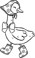 Cute Goose Cottagecore Cartoon Outline Hand Drawn