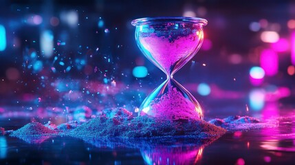 Neon Hourglass, Time Passing, City Lights