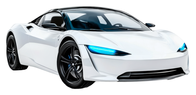 Electric sports car showcase modern city vehicle urban side view cut out