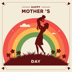 Happy Mother's Day: Silhouette of Mom and Child Against Rainbow