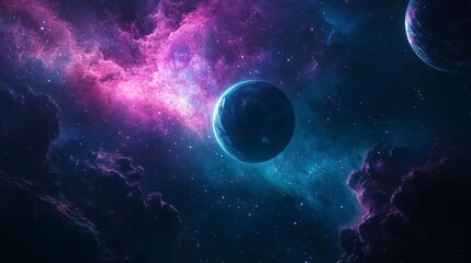 Obraz premium Cosmic Nebula with Planets