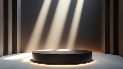 Fototapeta premium Minimalist Black Platform with Golden Light and Modern Interior Design