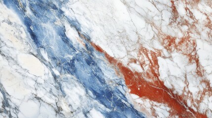 Fototapeta premium Vibrant Red, Blue and White Marble Veining Texture