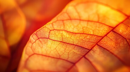 Close-up of a vibrant orange leaf with detailed vein patterns