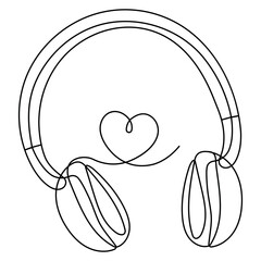 Headphones icon   continuous one line drawing of outline vector illustration 