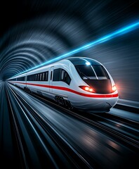 Fototapeta premium A high speed train moving rapidly through a tunnel at high speed