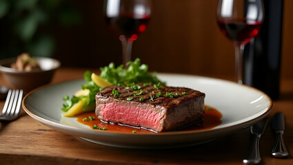 Classic Steakhouse Dinner: Aged Beef and Fine Wine Concept with Empty Space for Customization