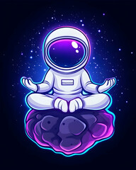 Astronaut meditating in lotus pose on asteroid in space (1)