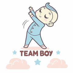 Adorable Baby Boy in Pajamas Stretching, Team Boy Concept