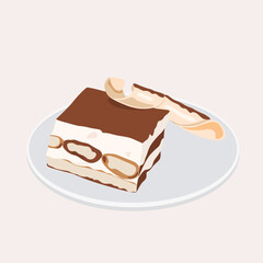 Fresh tasty Tiramisu. Cafe dessert. A creamy dessert of espresso-soaked ladyfingers surrounded by lightly sweetened whipped cream and a rich mascarpone.
