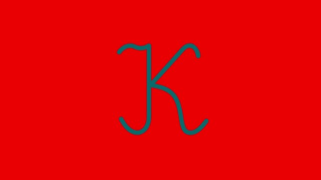 K letter big color writing cartoon animation redbox isolated. Compatibile part of alphabet. Handwriting educational style for children. Good for education movies, presentation, learning alphabet.