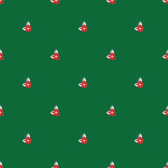 Festive Seamless Pattern With Red Flowers and Green Holiday Background