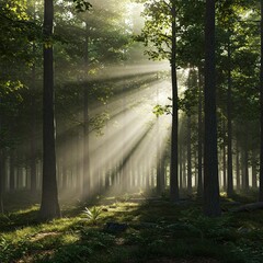 Obraz premium Sunlight Streaming Through Morning Forest