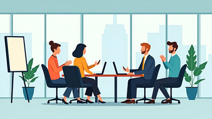 Business Team Meeting Collaboration: Vector Illustration for Workplace Productivity