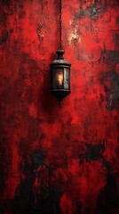 Vintage Lantern Hanging on a Textured Red Wall