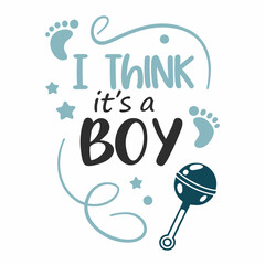It's a Boy! Baby Shower Announcement with Rattle and Footprints