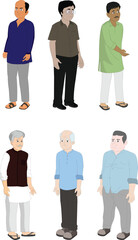 Obraz premium Indian male characters set with various ages,dress and colors.Asiam men standing pose collection isolated on white background