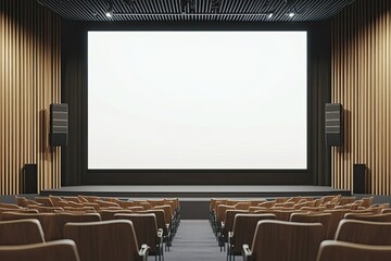 Sharp Image of 3D Render Projector White Screen Background on Stage in Meeting Room