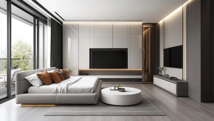 Modern and luxurious bedroom interior displaying stylish furniture and decoration