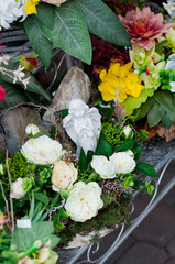 Colorful artificial flower arrangement with realistic details


