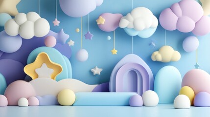 Pastel Dreamy Clouds & Stars Display