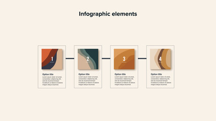 Business process chart infographics with 4 step squares. Rectangular workflow graphic elements. Company flowchart presentation slide. Vector info graphic in flat design