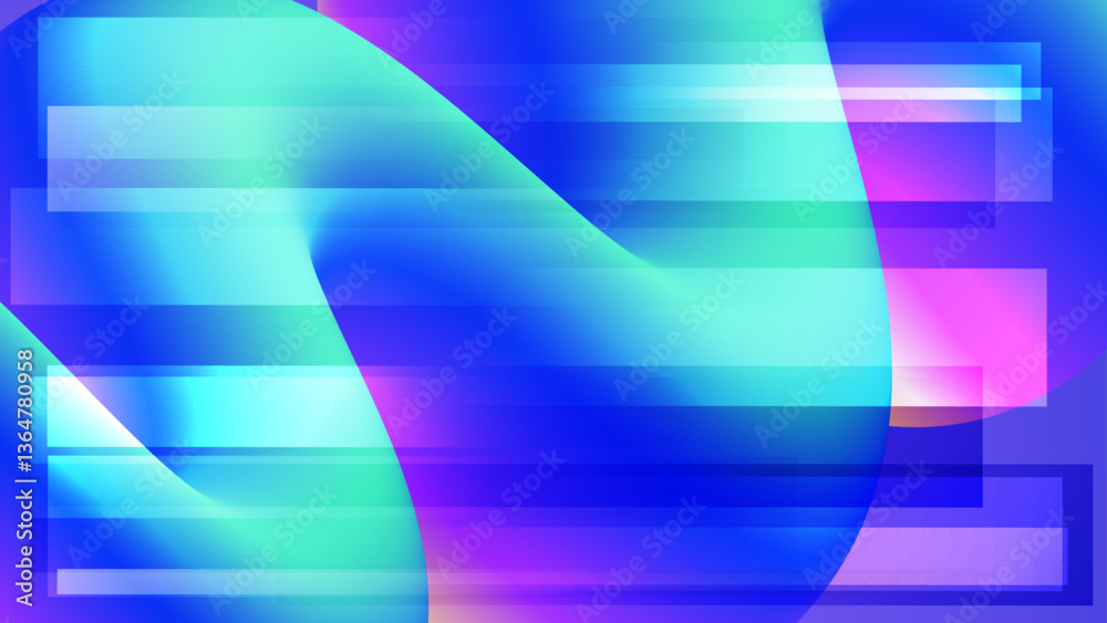 Aufkleber Dynamic curved shape and horizontal lines. Bright color gradients. Futuristic abstract background for creative graphic design. Vector illustration.